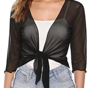 Gyabnw Women's Chiffon Bolero Festive 3/4 Sleeve Elegant Cardigan Short Summer Cardigan Lightweight Shrug