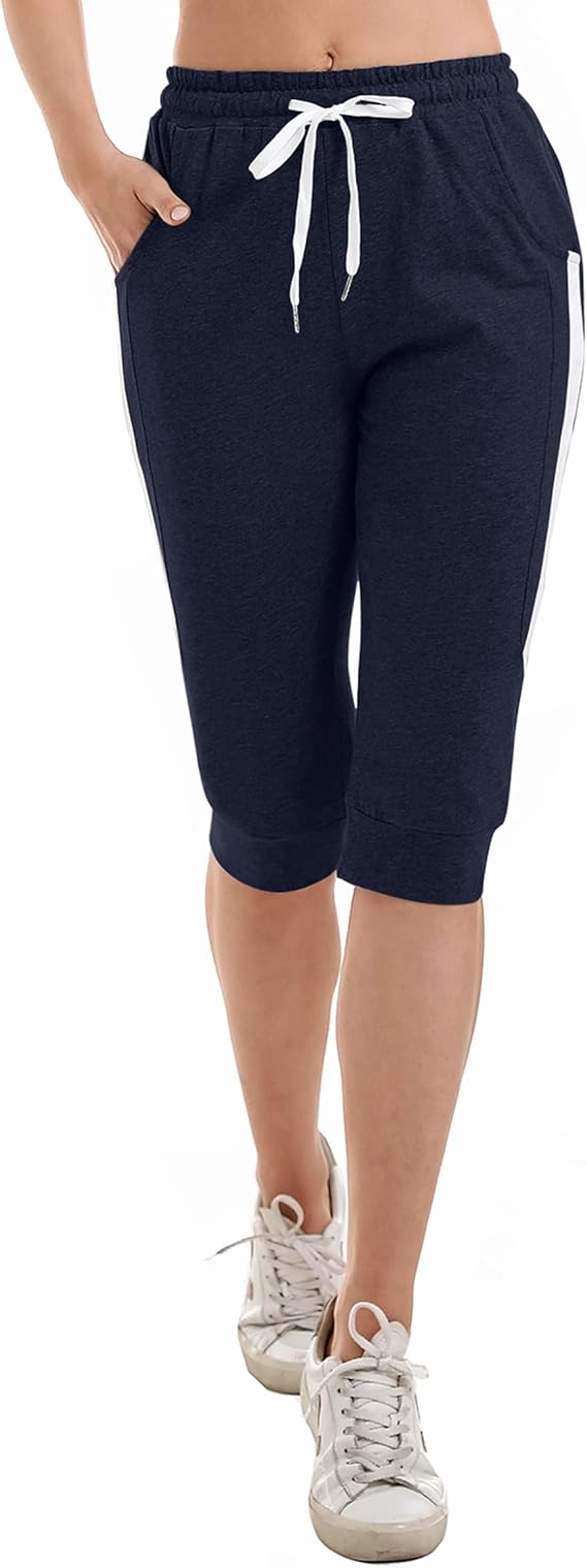 Gyabnw Women's Cropped Pants Capri 3/4 Length Sweatpants Sports Jogging Shorts Summer Trousers Women's Training Trousers Casual Yoga Trousers - 图片 6