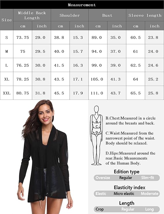Gyabnw Cardigan Women's Summer Cardigan Long Sleeve Open Front Summer Jacket Lightweight Bikini Cover Up Thin Jacket Casual Beachwear Knitted Jacket Summer Cardigan S-XXL - 图片 7