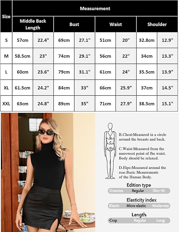 Gyabnw Turtleneck Pullover Women's Sleeveless Turtleneck Knitted Jumper Elegant Turtleneck Knitted Pullover Autumn Winter Sleeveless Jumper Tops S-XXL - 图片 4