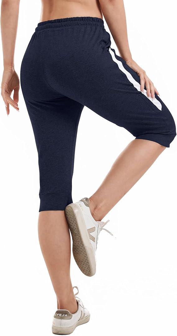 Gyabnw Women's Cropped Pants Capri 3/4 Length Sweatpants Sports Jogging Shorts Summer Trousers Women's Training Trousers Casual Yoga Trousers - 图片 3