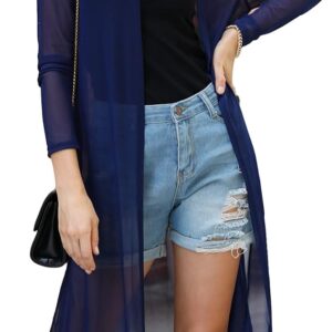 Gyabnw Cardigan Women's Summer Long Chiffon Cardigan Long Sleeve Lightweight Summer Jacket Transparent Bikini Cover Up Open Front Thin Jacket Beachwear Casual Beach Poncho Cardigan S-XXL