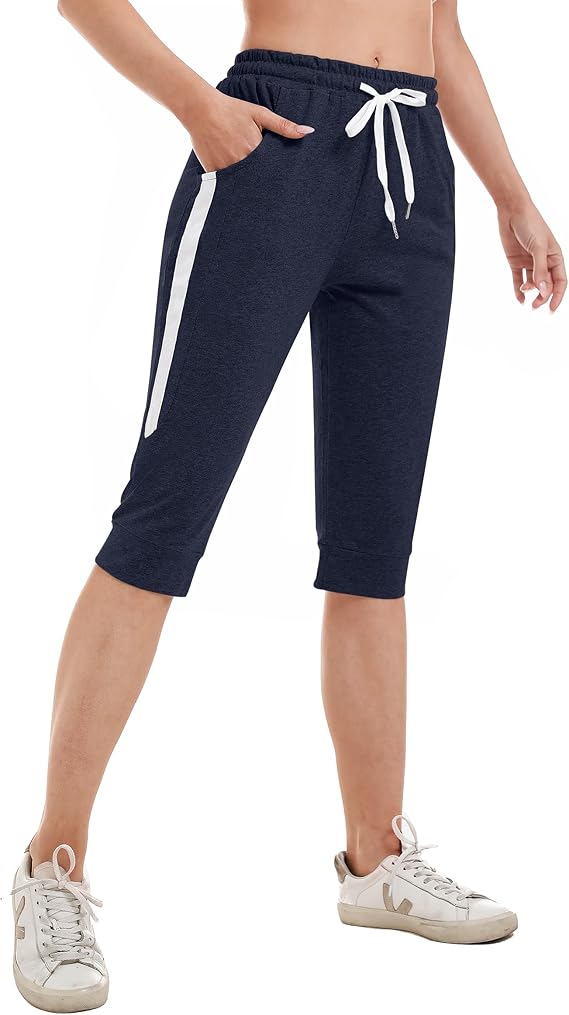 Gyabnw Women's Cropped Pants Capri 3/4 Length Sweatpants Sports Jogging Shorts Summer Trousers Women's Training Trousers Casual Yoga Trousers