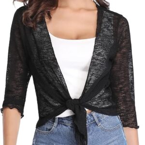 Gyabnw Women's Chiffon Bolero Festive 3/4 Sleeve Elegant Cardigan Short Summer Cardigan Lightweight Shrug