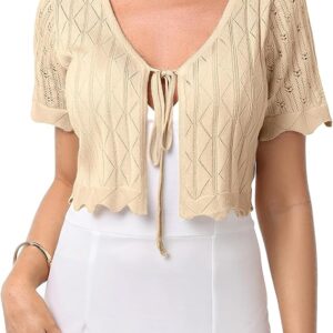 Gyabnw Women's Bolero Elegant Boleros Cardigan Short Sleeve Cardigan Hold-Out Festive Bolero Jacket Laces Summer
